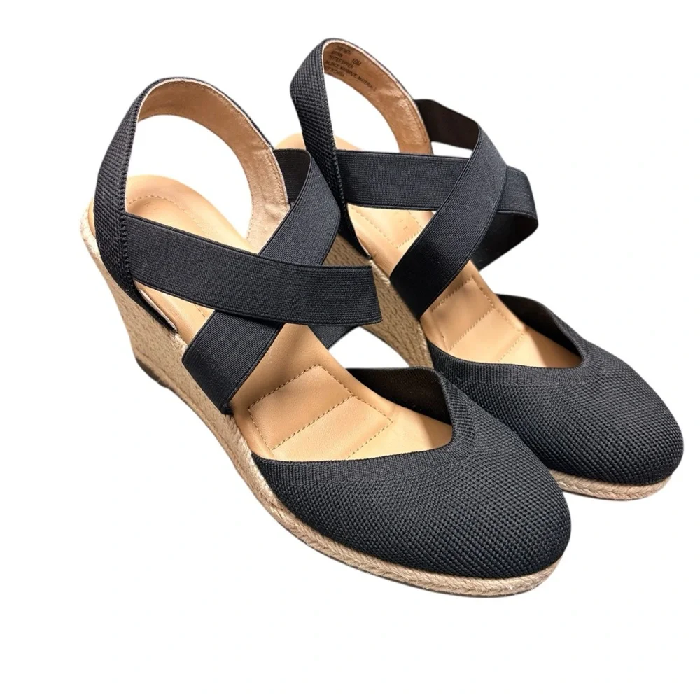 New Kelly & Katie Kenedy Pump Black Wedge Espadrille Sandals size 10